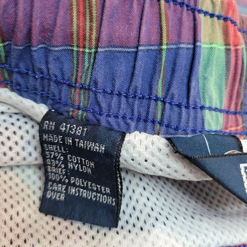 Polo Ralph Lauren Swim Trunks Mens XL‎ Lined Shorts Drawstring Beach Plaid Blue